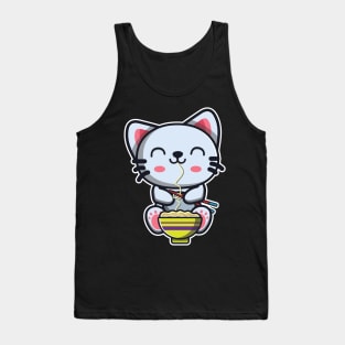 Cute Japanese Cat Eating Ramen Noodle Kawaii Cat for kids graphic Tank Top